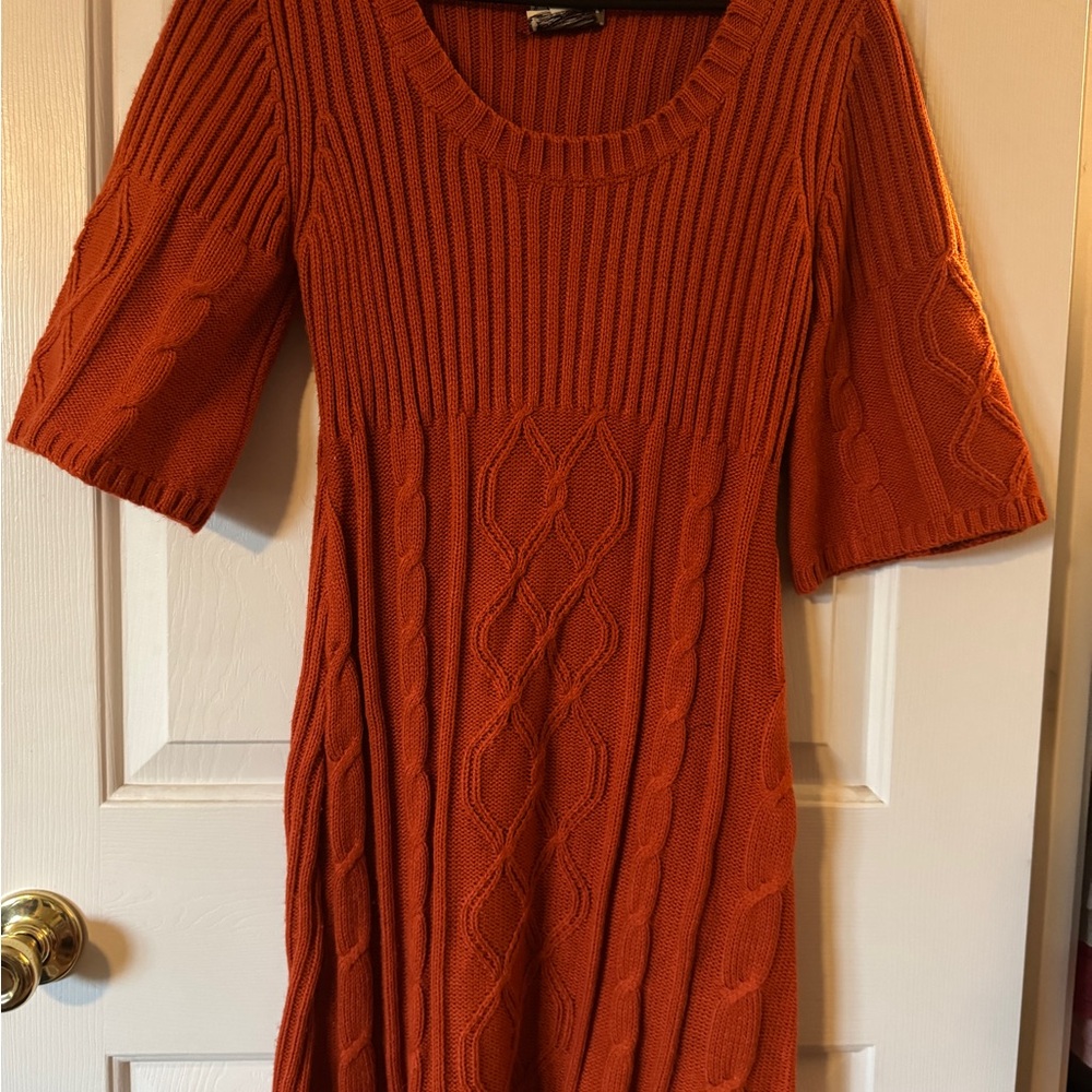 Pink Rose Burnt Orange Cable Knit Midi Dress